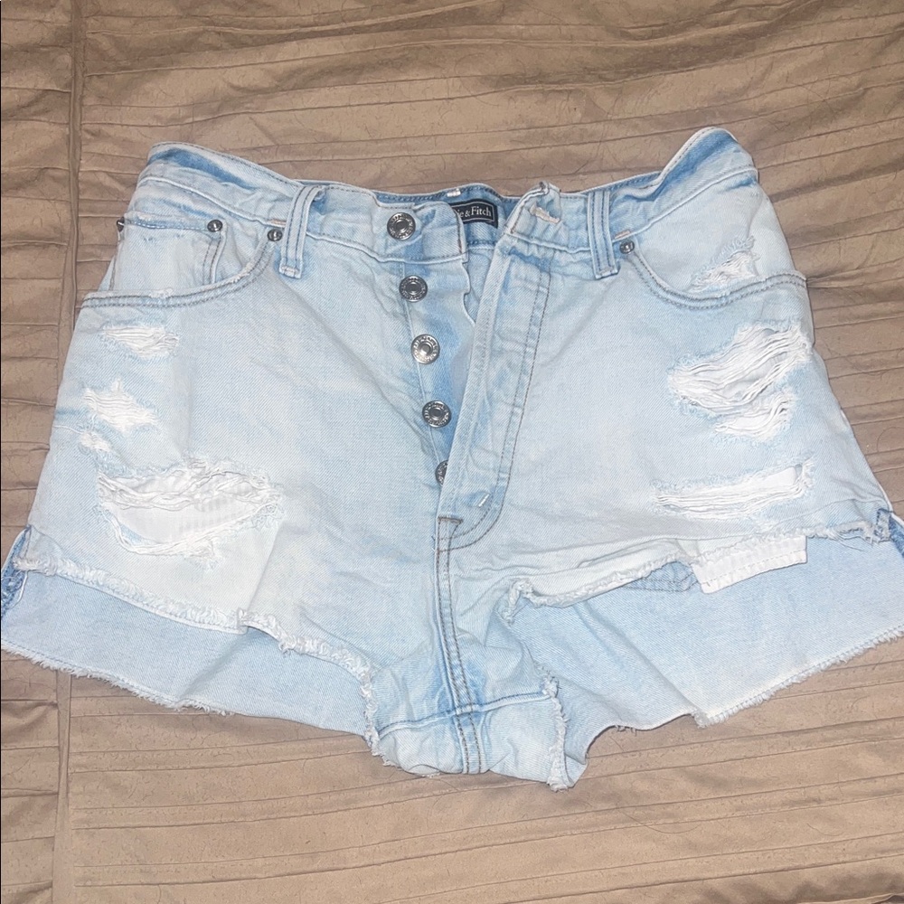 Abercrombie & Fitch Light Blue Distressed Jean Shorts